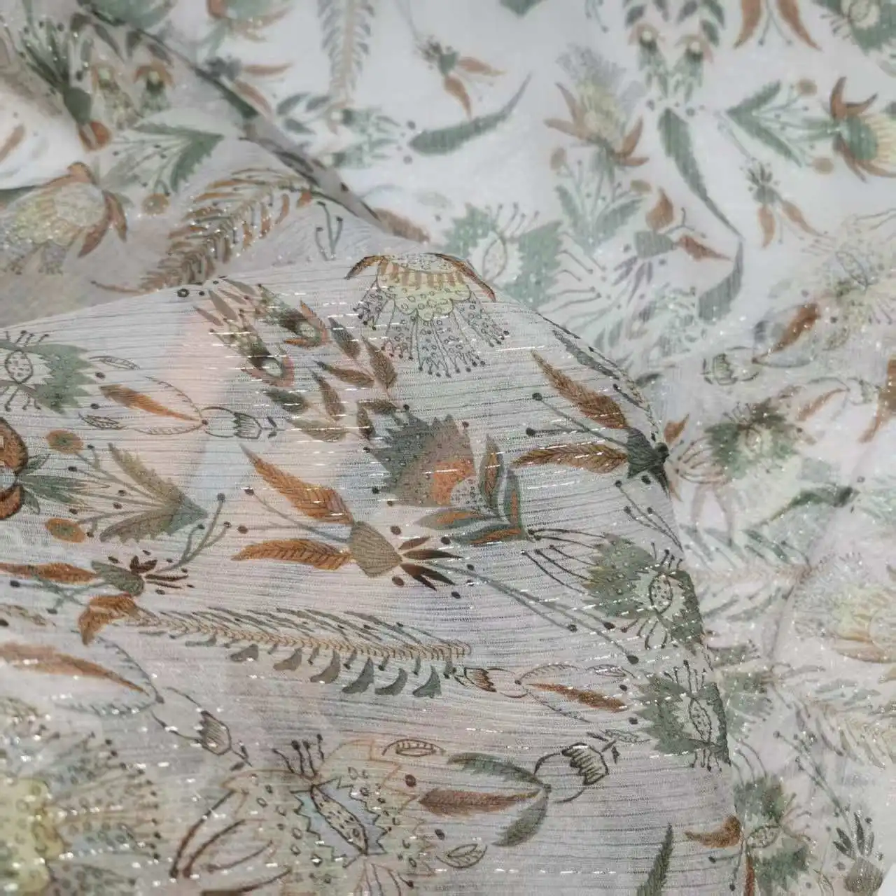 Floral Mulberry Silk Fabric Soft Silk Shiny Metallic Jacquard DIY Cloth Dress Scarf Material