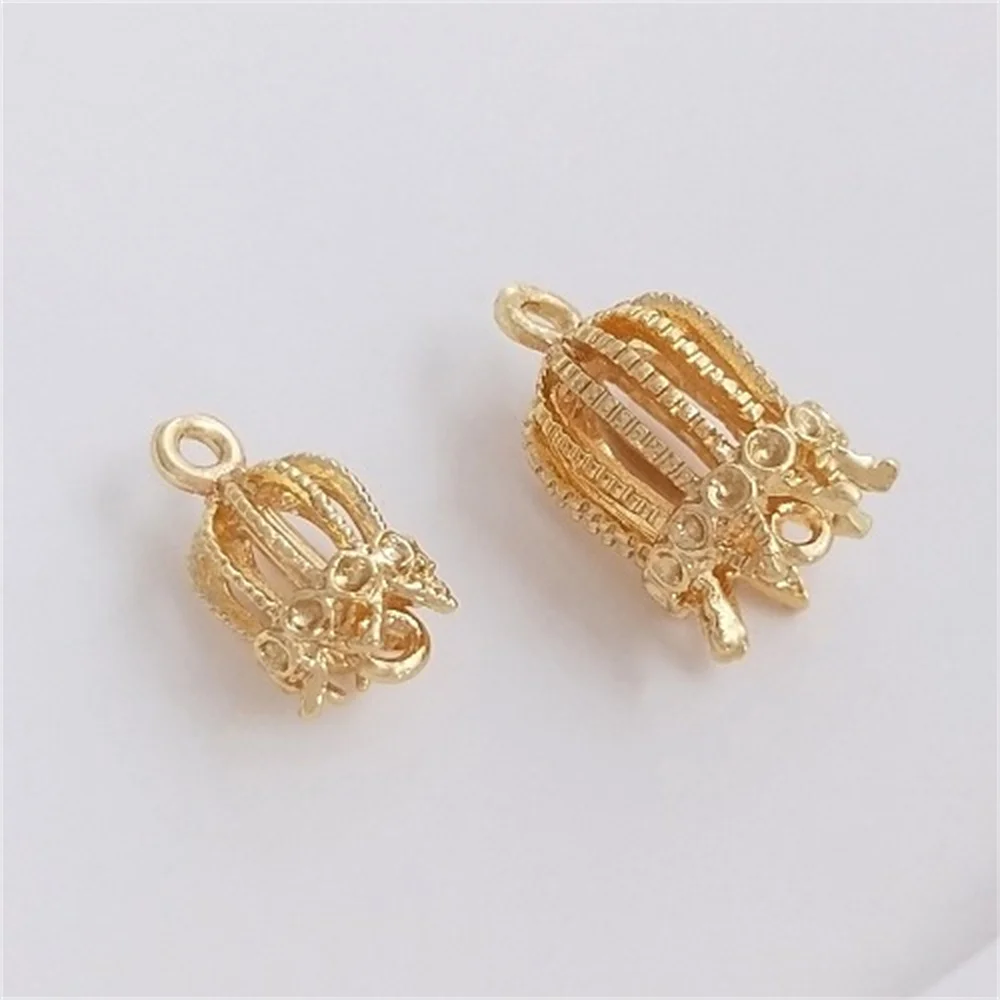 

14K Gold-Color Tassel Flower Hat Copper Bird Cage DIY Handmade Earrings Hangings Hairpin Material Headdress Step Swing Pendant