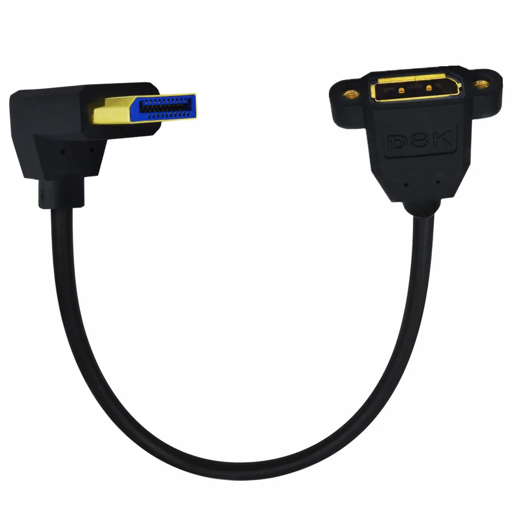 Avec câble Displayport DP à montage sur panneau à vis, câble Displayport à 90 degrés 1.4, câble DP mâle à femelle extension Displayport V1.4