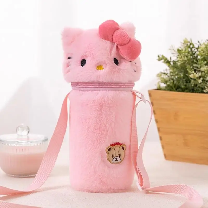 Kawaii Sanrio Hello Kitty Plush Insulated Cup Protective Cover Cinnamoroll Kuromi My Melody Crossbody Bag Water Bottle Bag Gifts