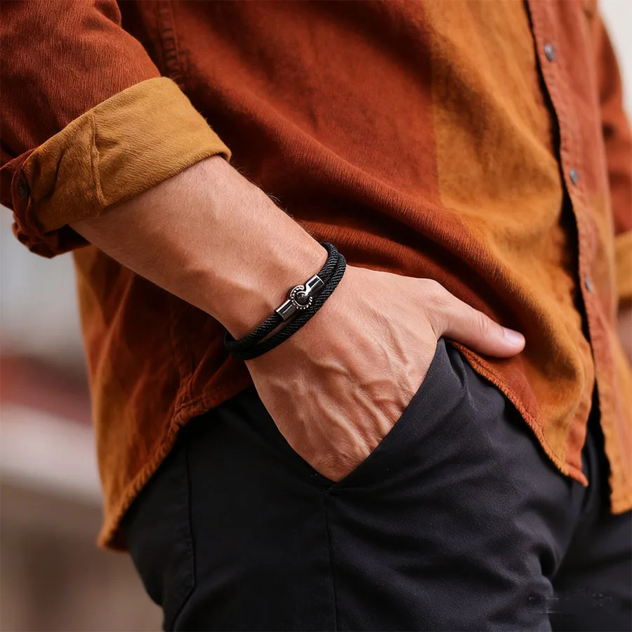 

Мужской браслет для отдыха на открытом воздухе, аксессуары для одежды, двухслойная съемная магнитная застежка, плетеный браслет, велосипедные ювелирные изделия Homme