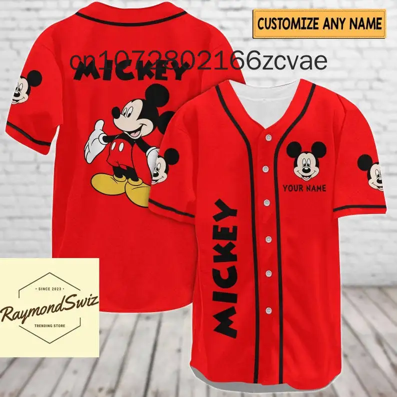 2024 Disney Mickey Baseball Jersey Shirt 3D Print Breathable Casual Custom Name Number Mickey Logo Face Baseball Jersey