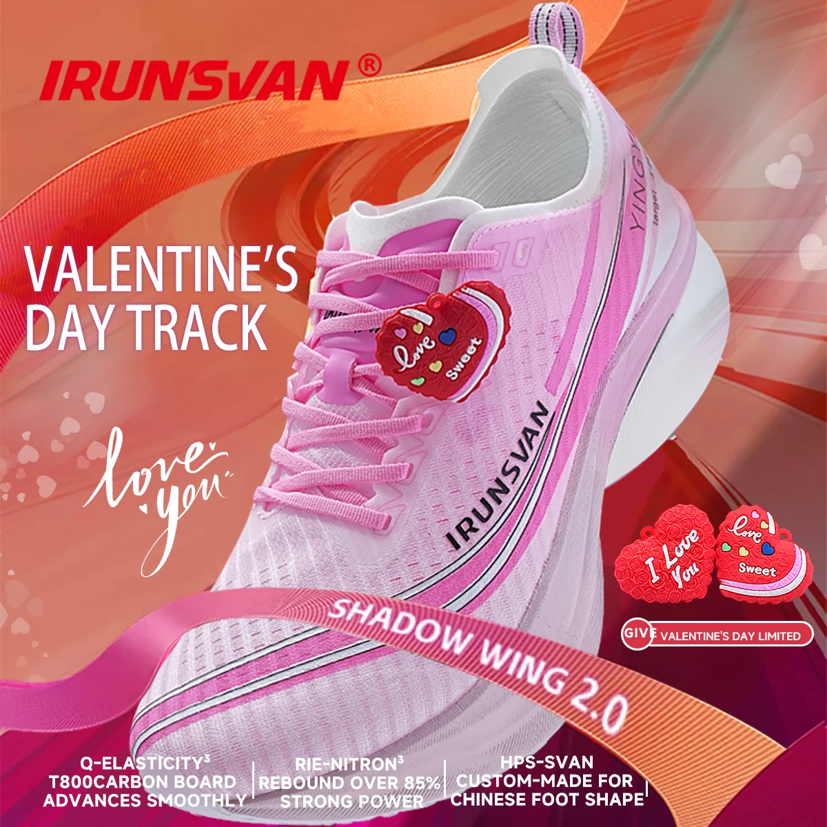 IRUNSVAN San Valentino Limited Carbon Plate Marathon Scarpe da corsa da uomo Supporto stabile Shock-relievo Rimbalzo ultraleggero Moda