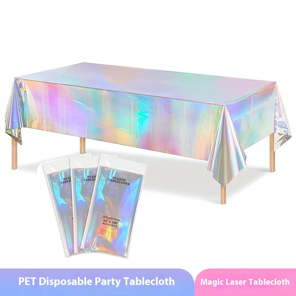 Laser Rainbow Theme Party Disposable Tablecloth & Rectangular Mantel De Mesa Cover for Birthday Wedding Home Decor Supplies
