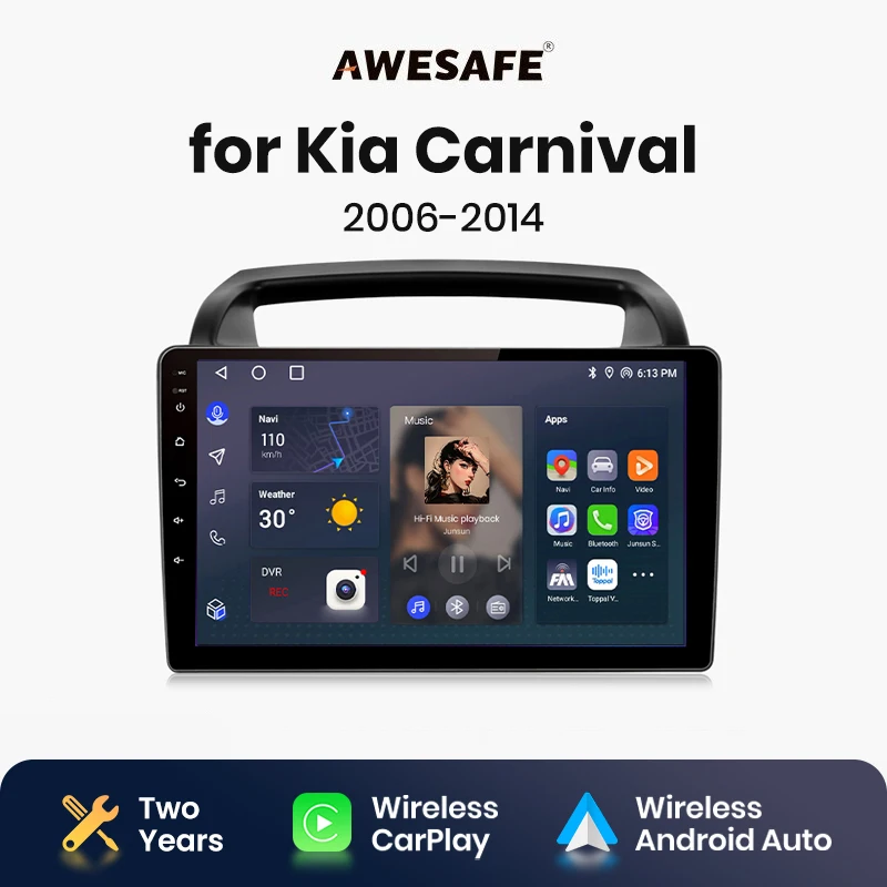 AWESAFE Wireless CarPlay Android Auto Radio for  KIA Carnival 2006 2007 2008 2009 2010 2011 2012 2013 2014 GPS 2din autoradio