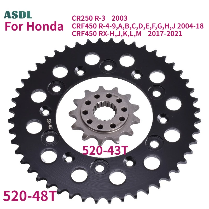 520 48T 13T Motorcycle Front Rear Sprocket Kit for Honda CR250 R-3 2003 CRF450 R-4-9 2004-2018 CRF450 RX-H J K L M 2017-2021