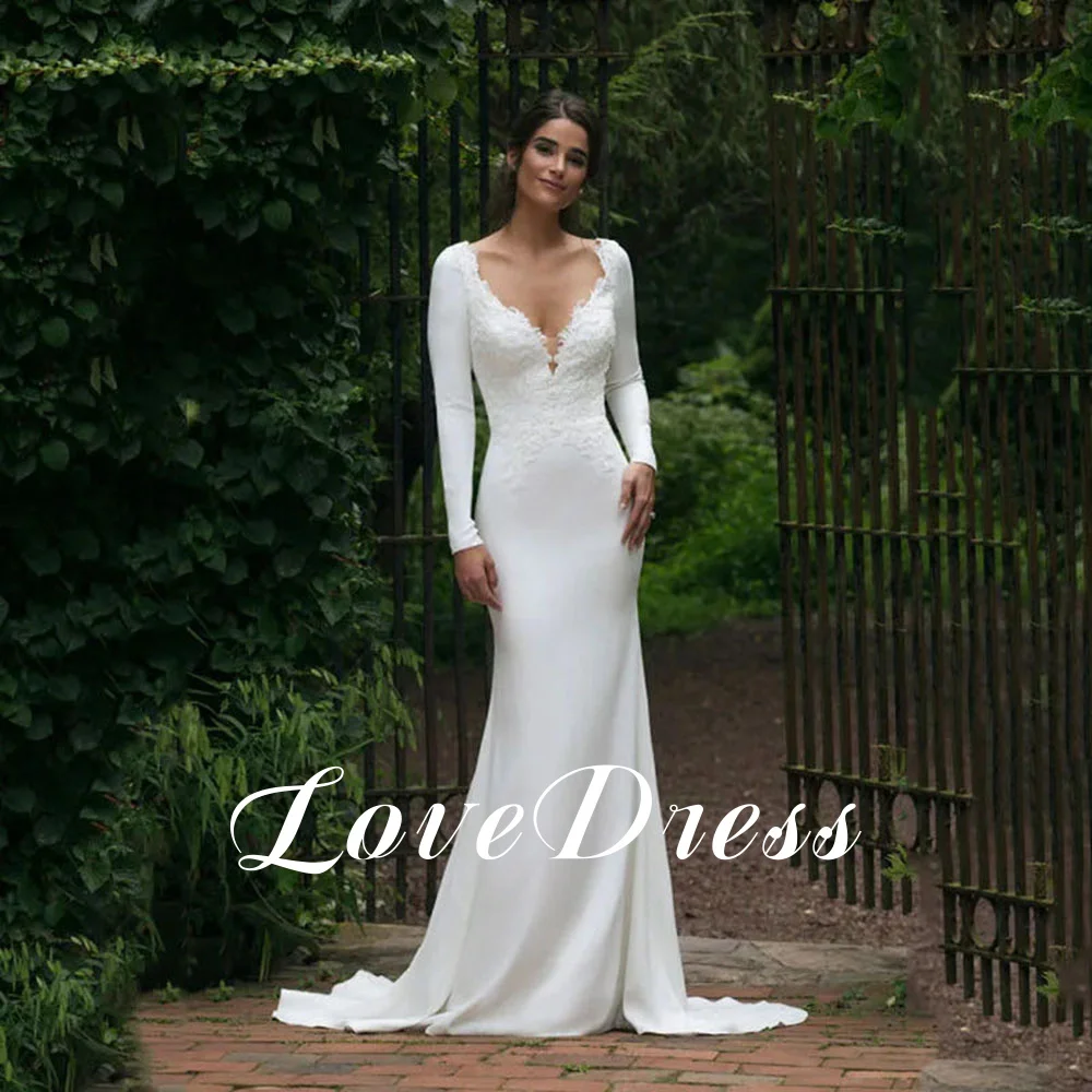 Lovedress-Robe de Mariée Simple en Dentelle pour Femme, Col en V, Manches sulf, Patients, Élégante, Sur Mesure, 2024