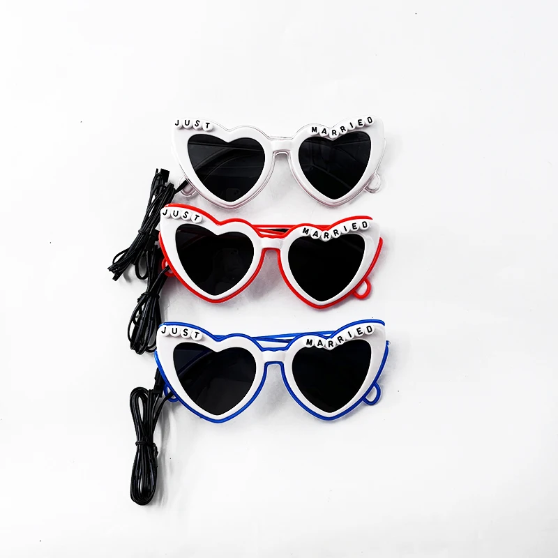 LED-Brille, nur verheiratet, Hochzeit, Braut, Überraschungsgeschenk, Paar-Brille, Souvenirs, leuchtende Herz-Brille, verheiratete Sonnenbrille – Detail 10