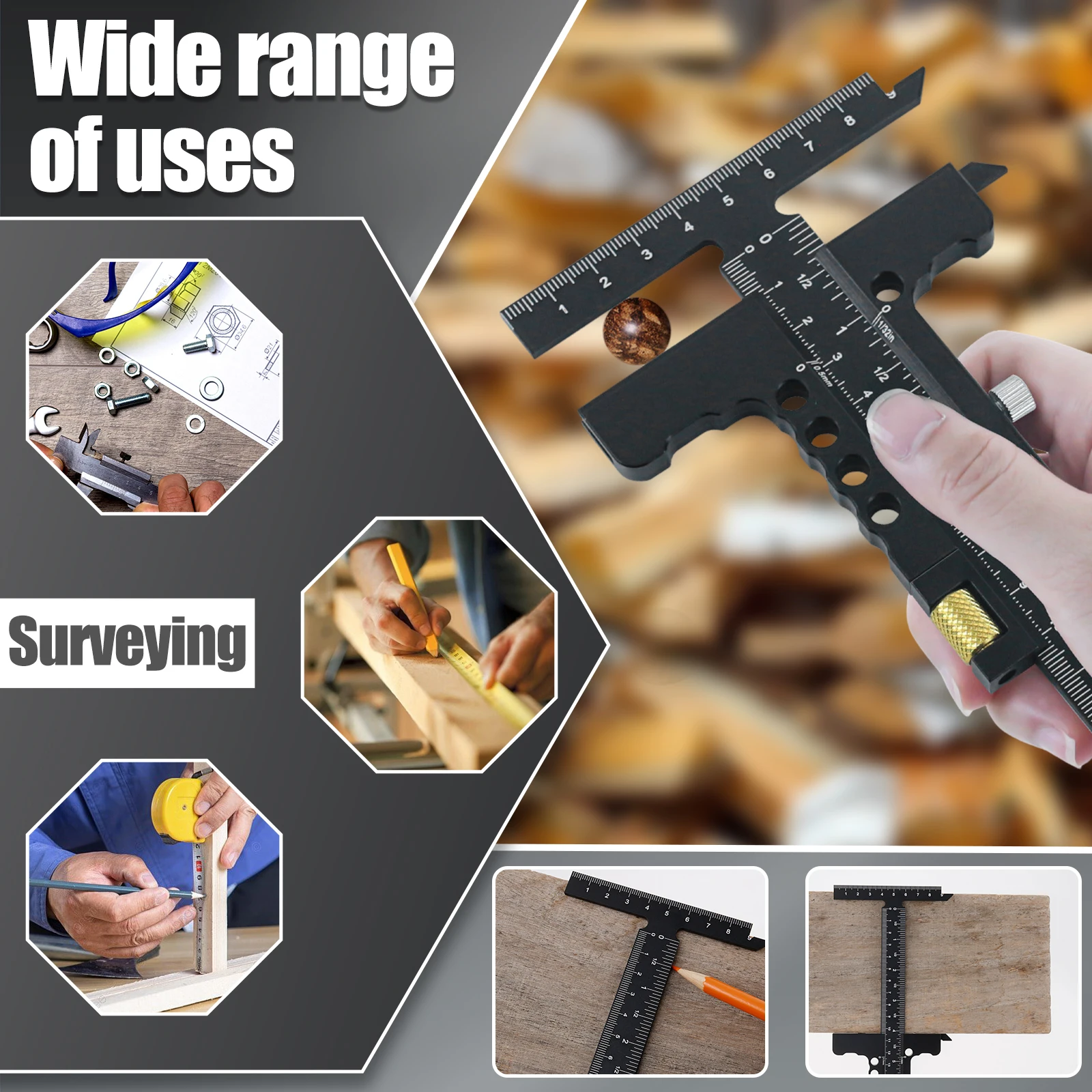 Woodworking Scriber Precise Scribing Ruler Aluminum Alloy Marking Measuring Ruler Reusable Multipurpose Line Drawing Ruler