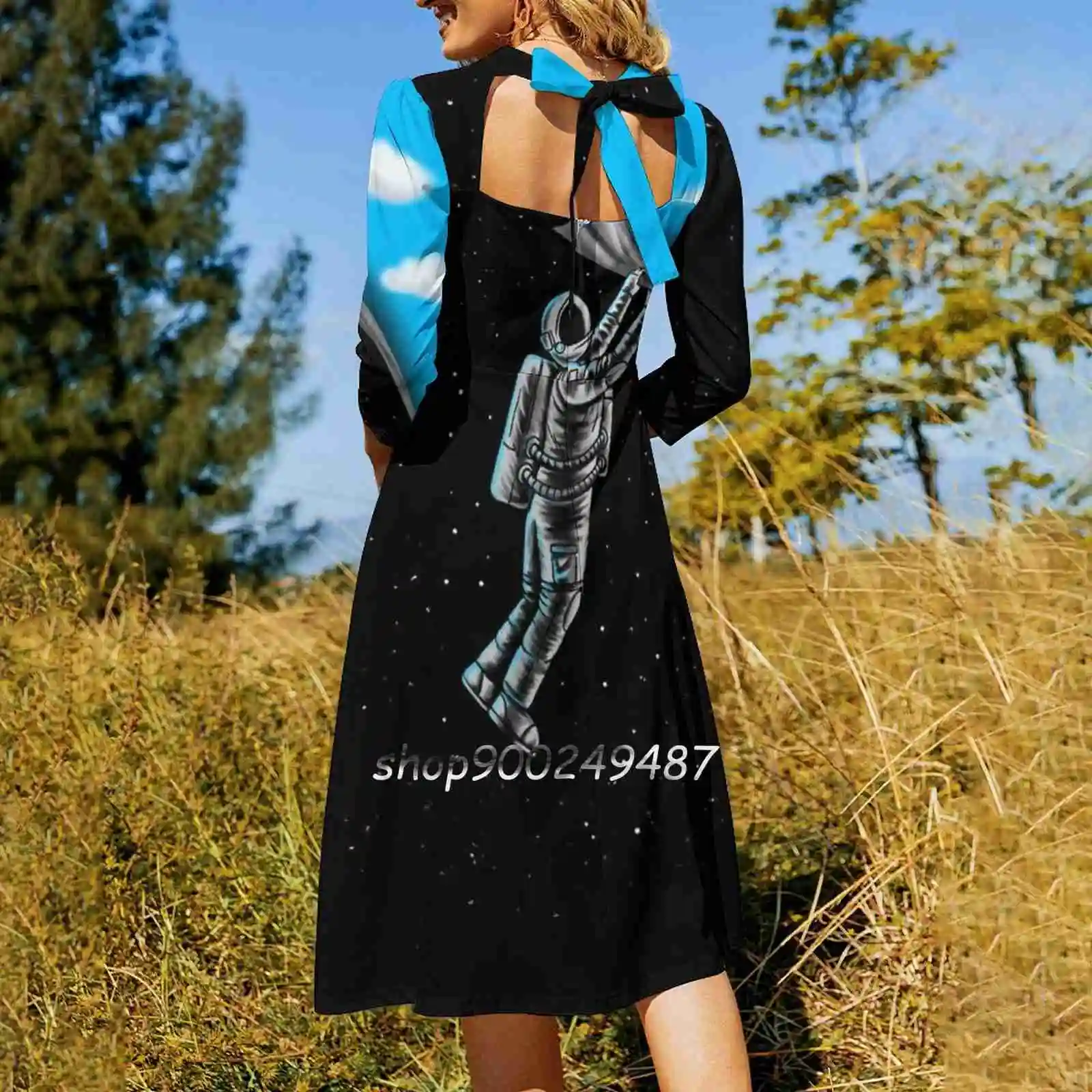 Astronaut Open The Sky Evening Party Dresses Midi Sexy Dress Female Sweet One Piece Dress Korean Astronaut Space Man Spaceman