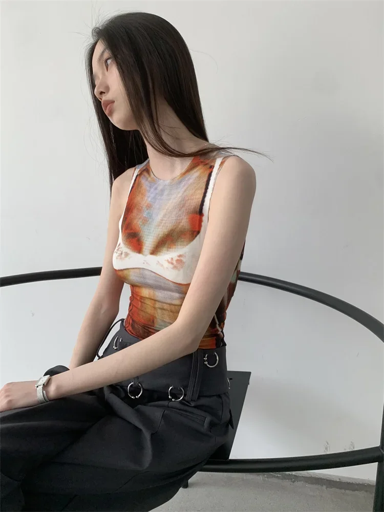 Pixelate Illusion Cyber Y2k Summer Tank Top Women Grunge Clothes Sleeveless Sexy Crop Top Clothes
