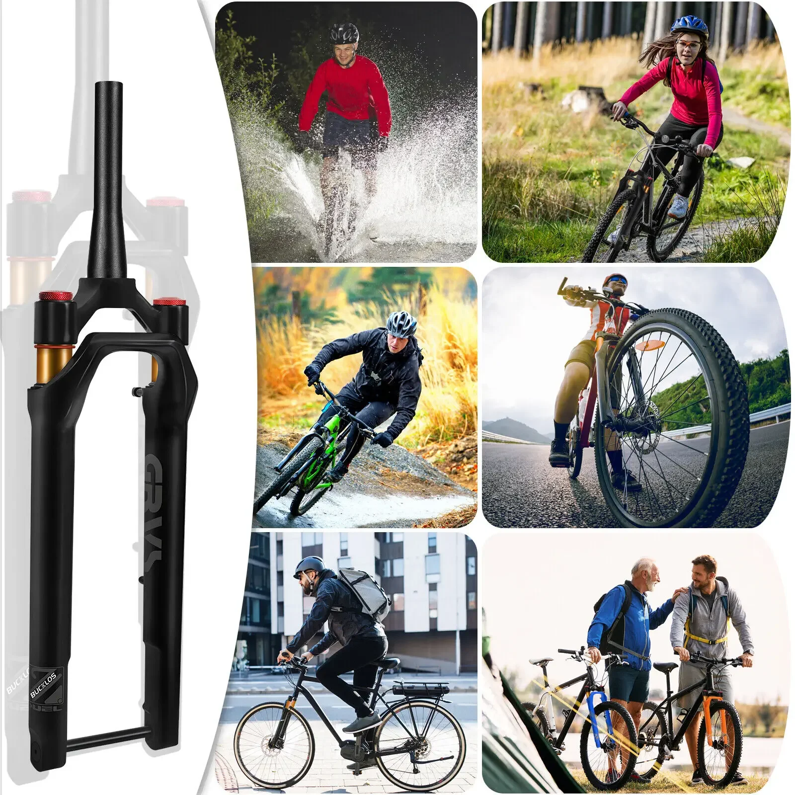 BUCKLOS 700C Suspension Fork 45mm Offset 40mm Travel Bicycle Fork 100*12mm Thru Axle Tapered Gravel Bike Fork Cycling Parts