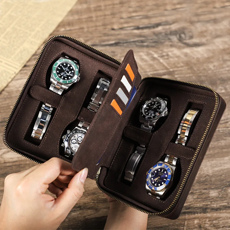 High-end first-layer cowhide watch storage box Convenient watch box Genuine leather collection box 4-digit watch box Card bag
