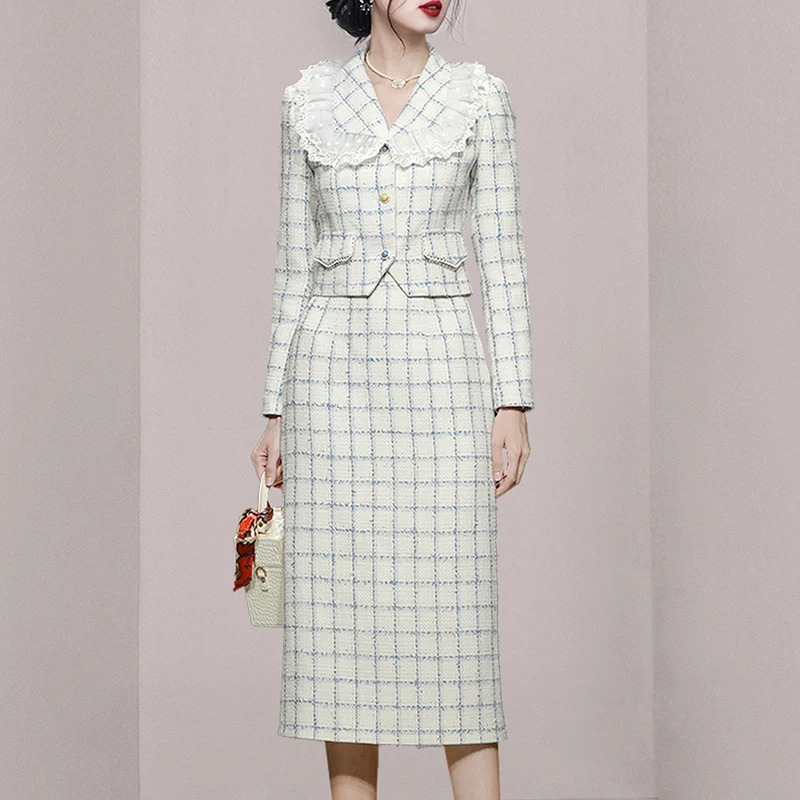 printemps-nouveau-design-femme-sens-elegance-2025-plaid-tweed-haut-manteau-jupe-ensemble-faionable-vetements-d'exterieur-moulante-jupe-ensemble