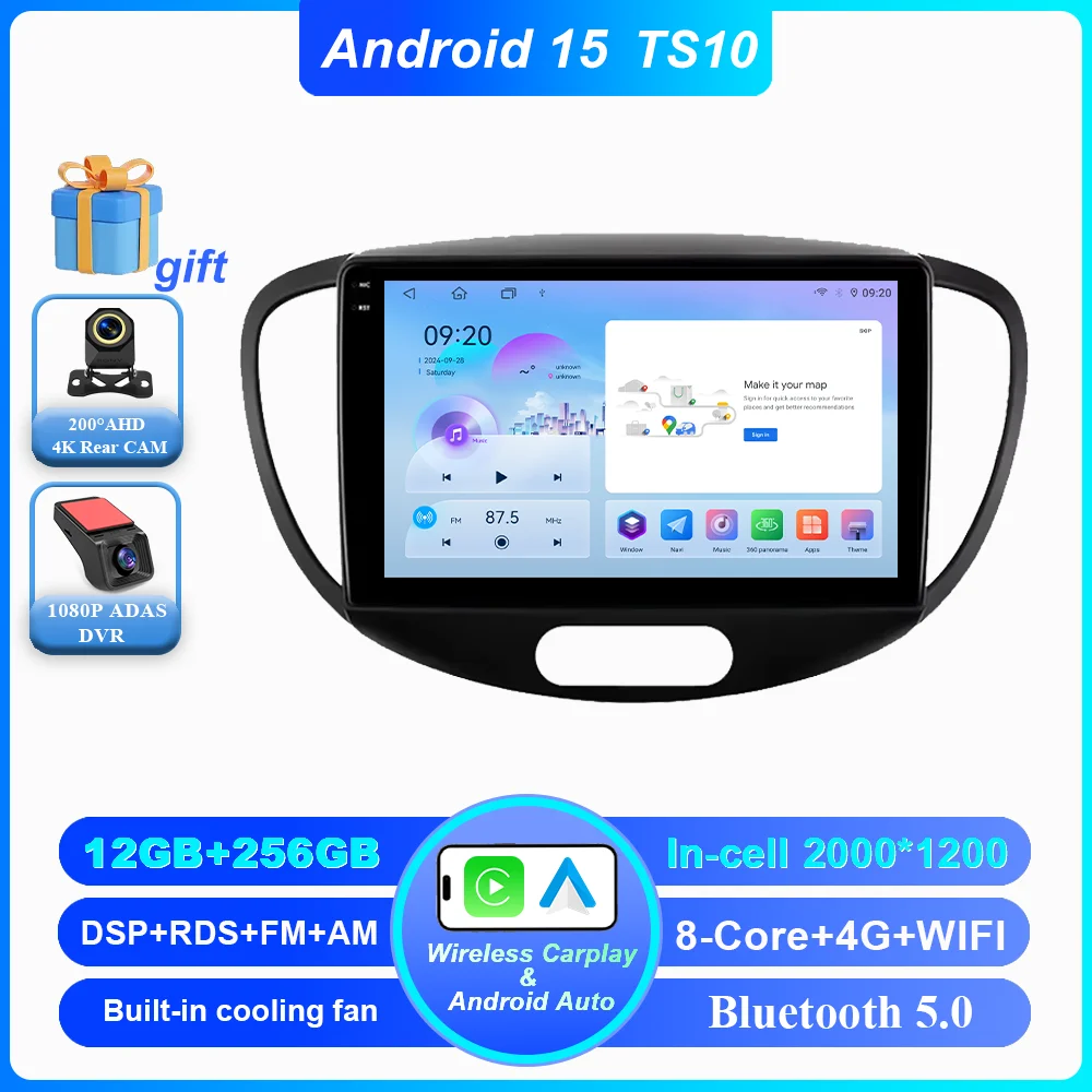 Android 15 Auto DVD Voor Hyundai i10 2007 2008 2009 2010-2013 Auto Radio Stereo Multimedia Speler GPS Navigatie 2din 4G Carplay - afbeelding 1