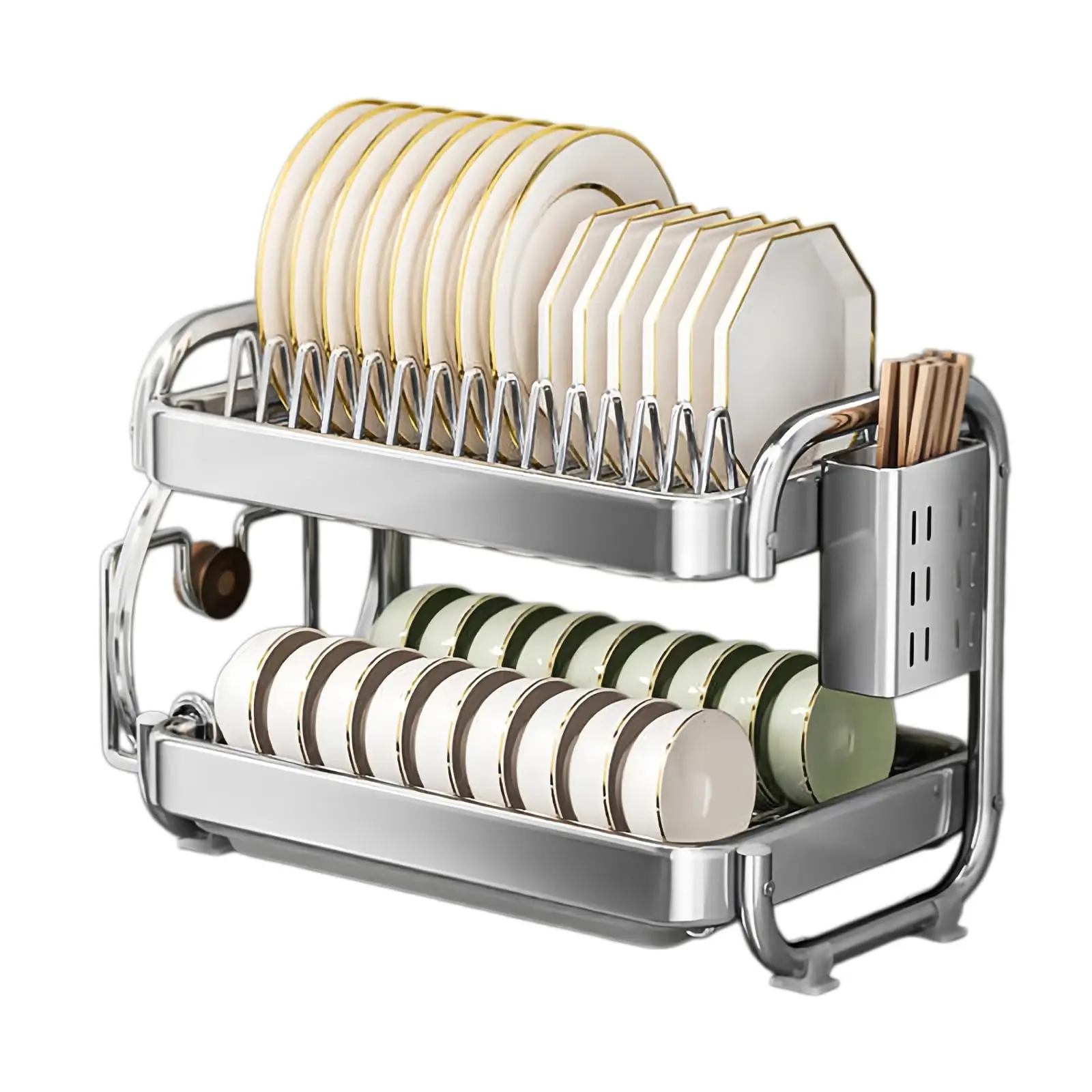 Stainless Steel Dish Drying Rack,2/3 Tier Tableware Organizer,Utens Caddy | Countertop Tableware Drain Holder,Multi