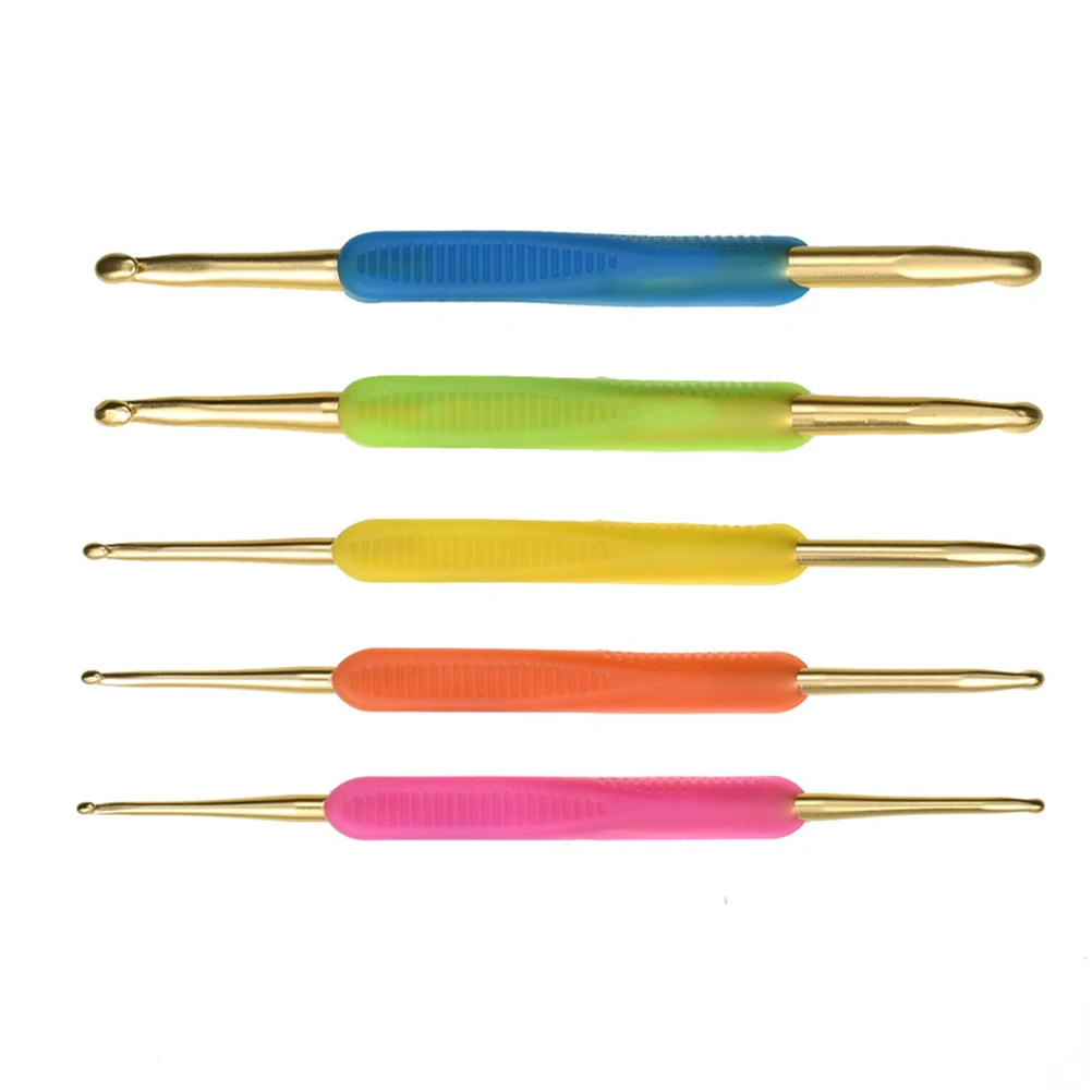

5 pcs Anti-Slip Crochet Hooks Set Aluminum Knitting Needles Ergonomic Tpr Handle For Diy Weaving Crafts Beginners