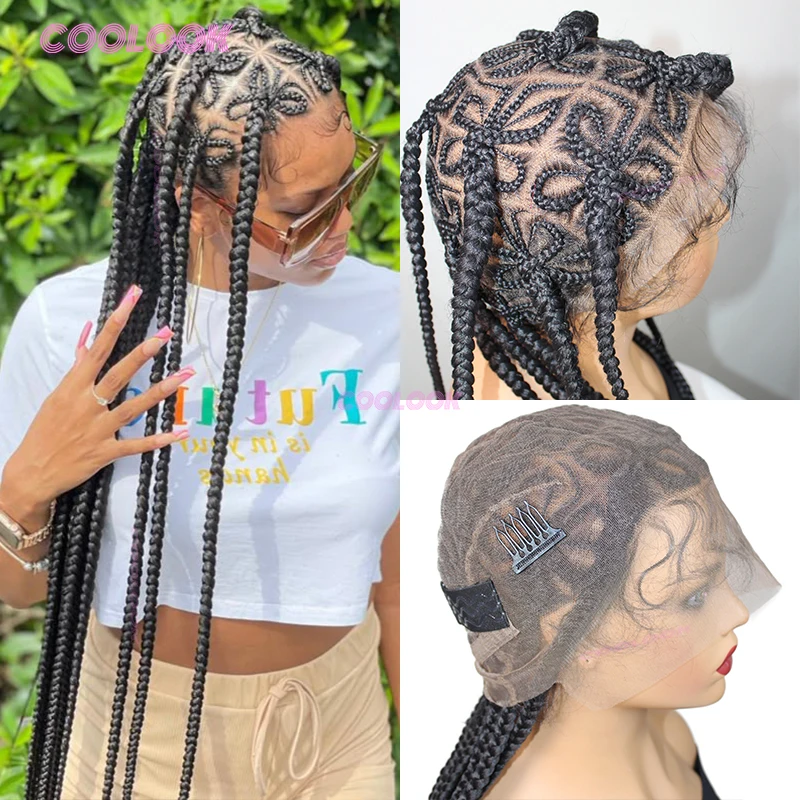 

36-дюймовые косы в форме сердца, синтетический парик, полные кружевные плетеные парики для женщин, плетение волос в коробке, плетеные парики