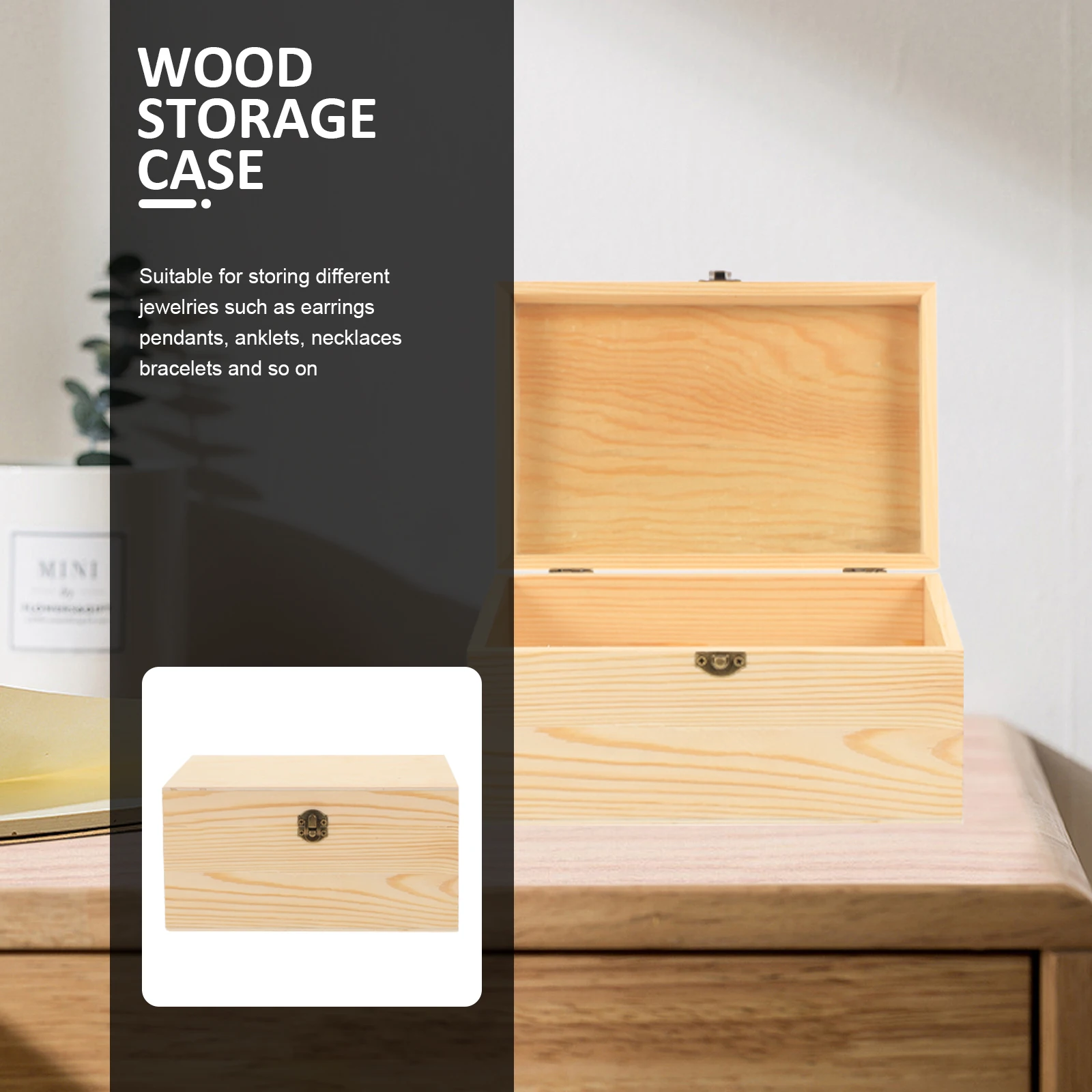 

2 Pcs Wooden Jewelry Box 20x13x10 Retro Blank Storage Case for Earrings Necklaces Dustproof Travel ganizer Decorative Storage