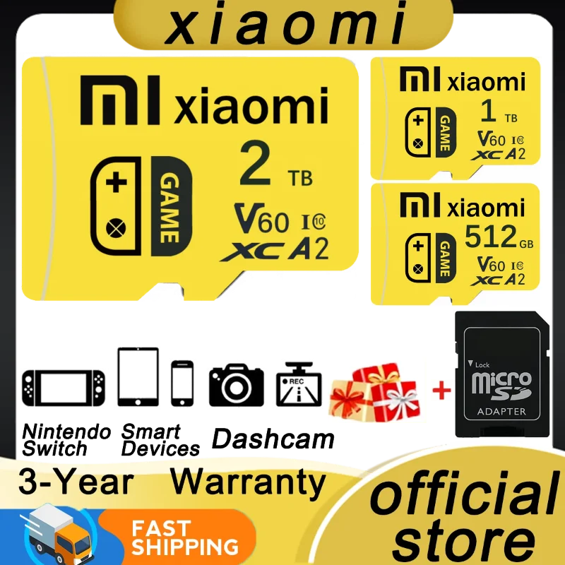 

XAIOMI 2 ТБ Мини-карта памяти 128 ГБ Класс 10 V30 TF-карта 1 ТБ SD-карта 512 ГБ Высокоскоростная Micro TF SD-карта 256 ГБ для коммутатора Nintendo