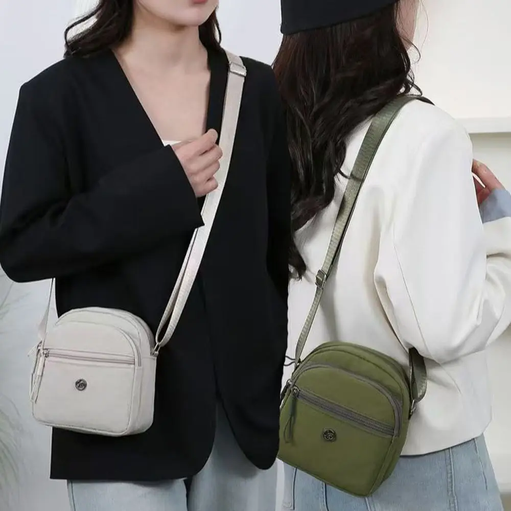 Trendy Soft Nylon Cloth Women Shoulder Bag Solid Color Multi-layer Crossbody Bags Lightweight Versatile Bag Girls