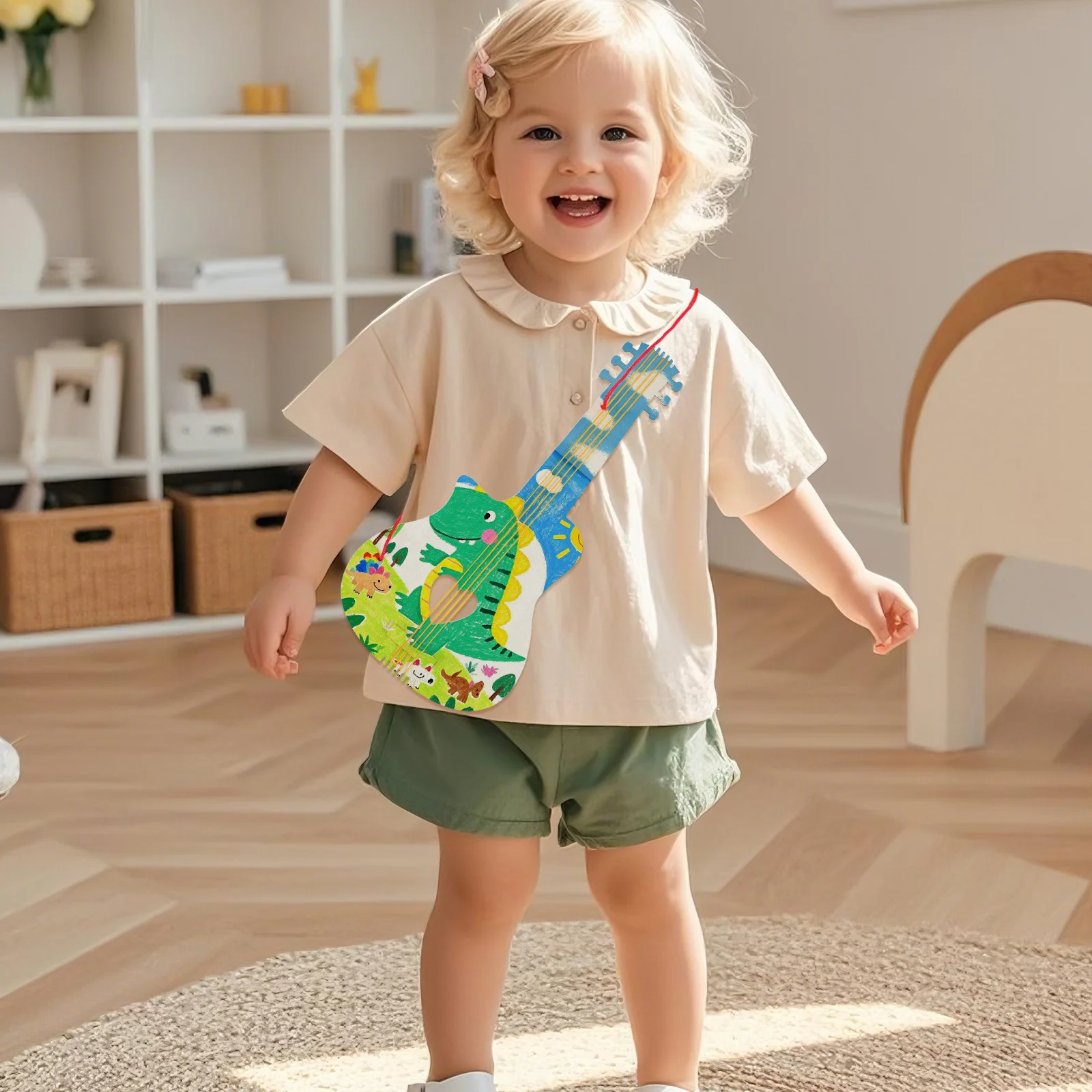 2Pcs DIY Painting Wooden Guitar Unfinished Kids Handmade Coloring Craft Creative Art Fun DIY Painting Wooden Guitar Toy