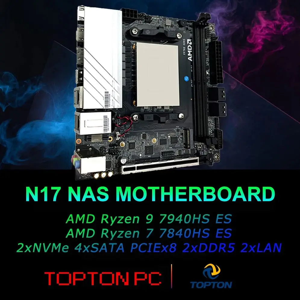 Super Deal Topton N17 ITX NAS Gaming Mainboard CPU AMD Ryzen 9 8945HS 7 7840HS ES 2*NVMe 4*SATA3.0 1xPCIEx8 2xDDR5 2x2.5G LAN