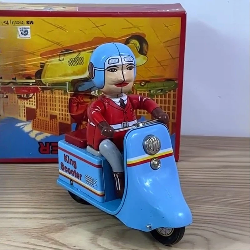 

Wind Up Toy Blue Pedal Motorcycle Toy Metal Tin Clockwork Toy Figures Model Collection Retro Birthday Christmas Gift