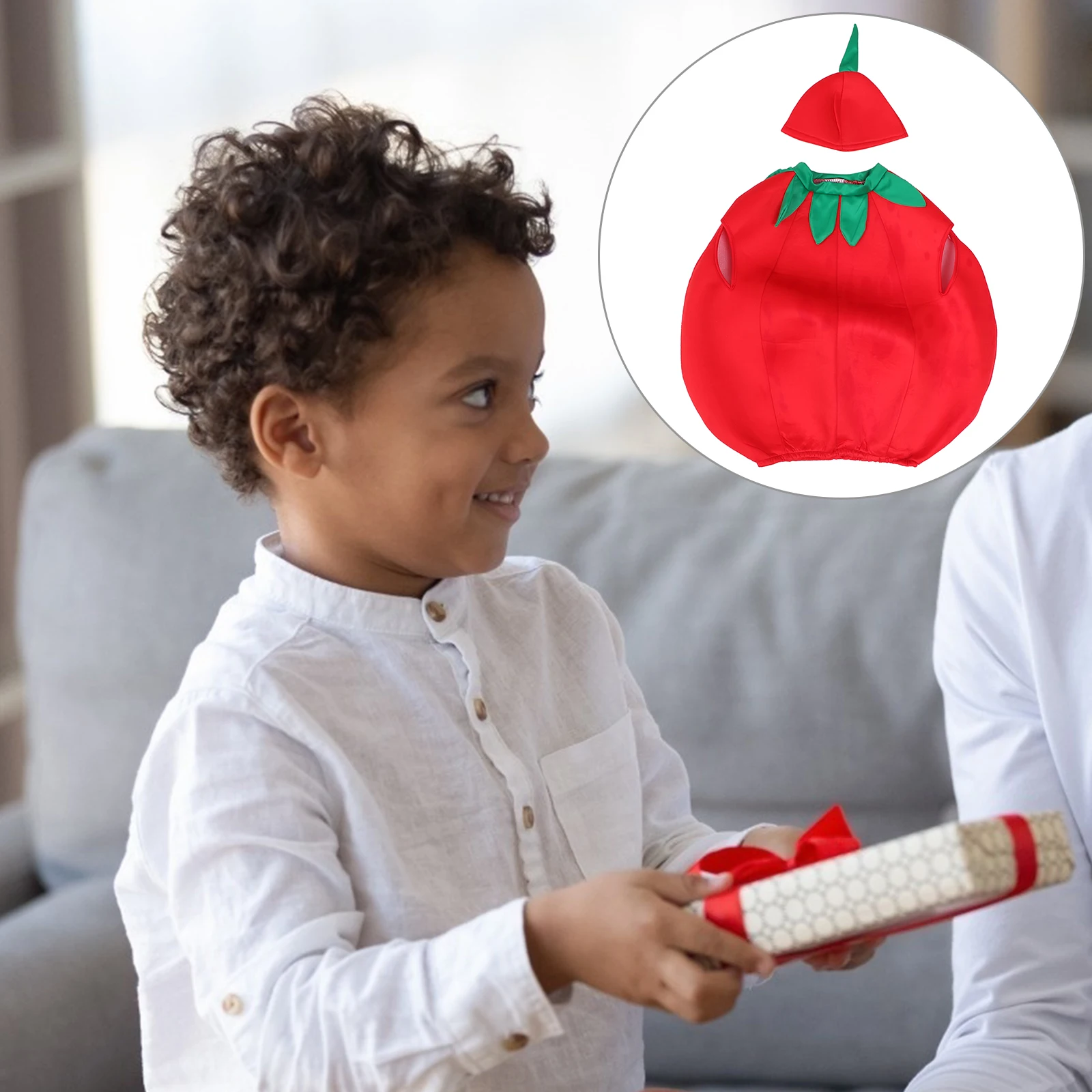 Tomato Shaped Kids Vegetable Costumes Children Clothing Halloween Costume Set Stage Performance Cosplay Accessories Fruit Veggie
