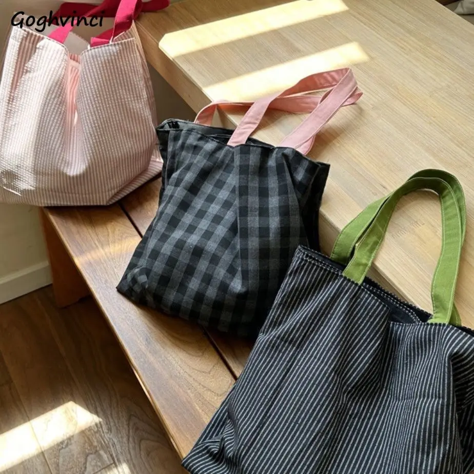 Plaid Tote Bags Women Students All-match Office Lady Shoulder Bag Handbags Shopper Travel Portable Large Capacity Harajuku Ins