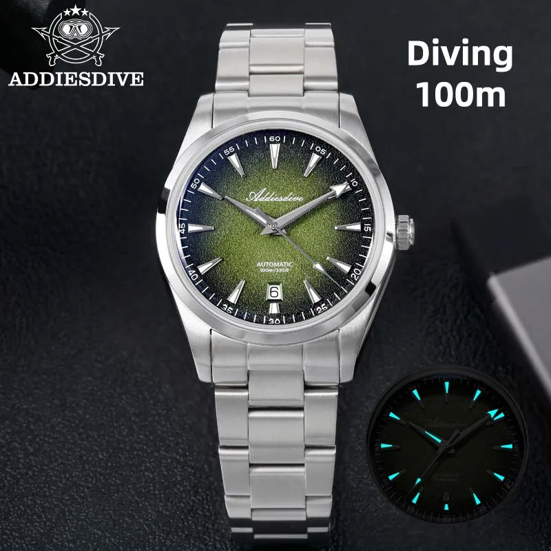 

ADDIESDIVE New Diving Watches 39mm Men Automatic Watch Gradient 100m Waterproof K1 Bubble Mirror Super Luminous Fashion Watch