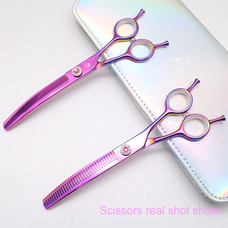 Imagem -05 - Crane Dog Grooming Scissors Professional High-end Curvo Thinner Tesouras para o Cabelo de Animais Desbaste Roxo Tijeras 7.0