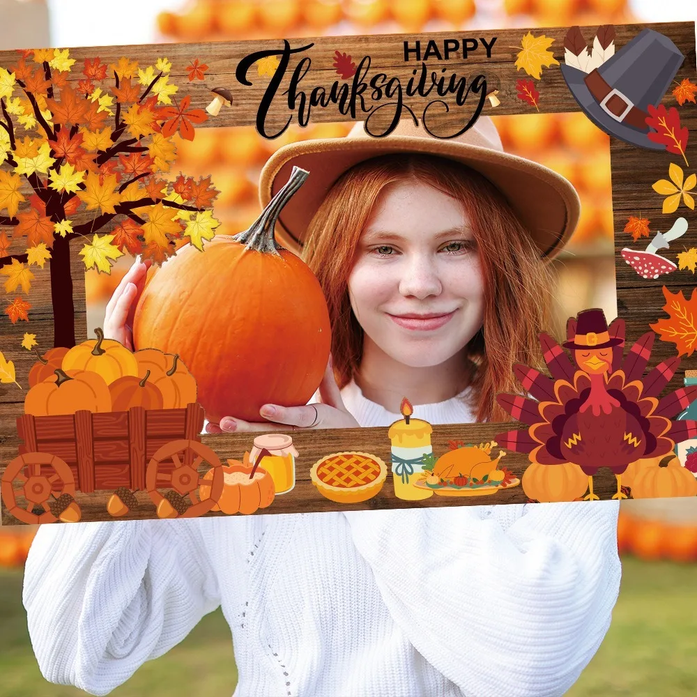 

21pcs Cartoon Thanksgiving Photobooth Prop Glasses Pumpkin Turkey Party Paper Frame Autumn Leaves Mask Handheld Frame Prop