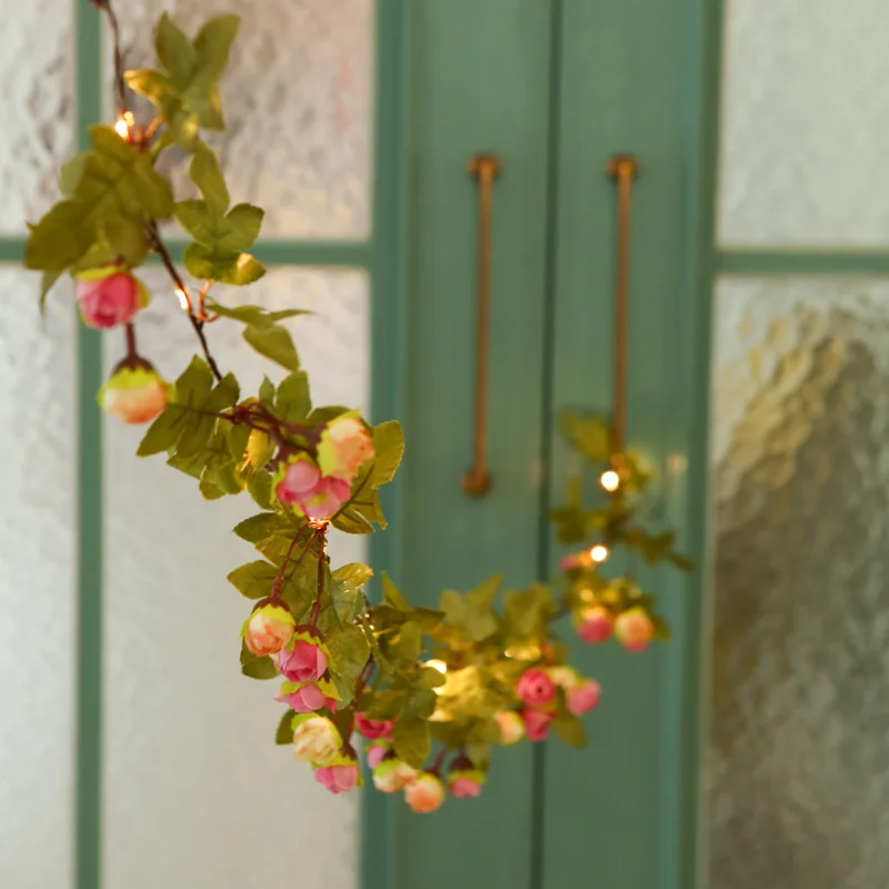 20 LED Ivy Rose Flower Christmas Lights Holiday String Lights Battery Operated Valentine Wedding Party Decoration Lamp