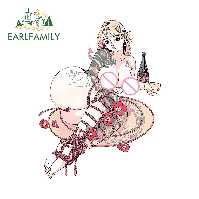 

EARLFAMILY Retro Japanese Girls Car Sticker Graffiti Tattoo Anime Vinyl JDM ATV Auto Sexy Decal Creative Refrigerator Decor