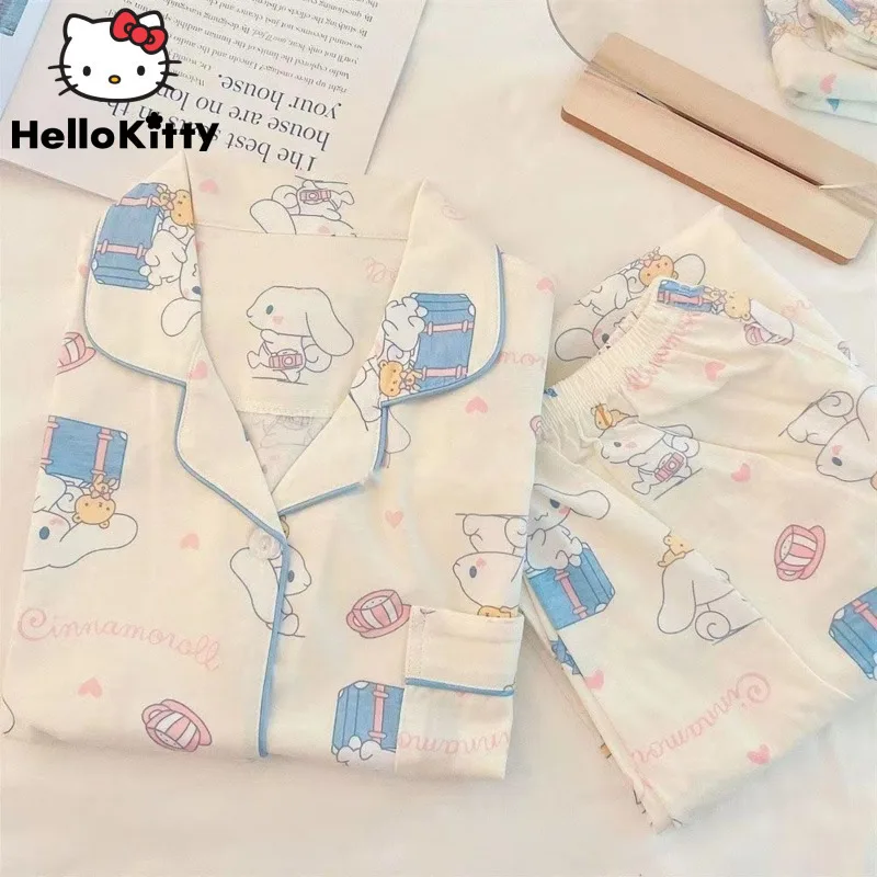 Sanrio Cinnamoroll Cartoon New Pajamas Spring Autumn Students Sweet Cute Y2k Girl Pajamas Korean Style Long Sleeve Home Clothes