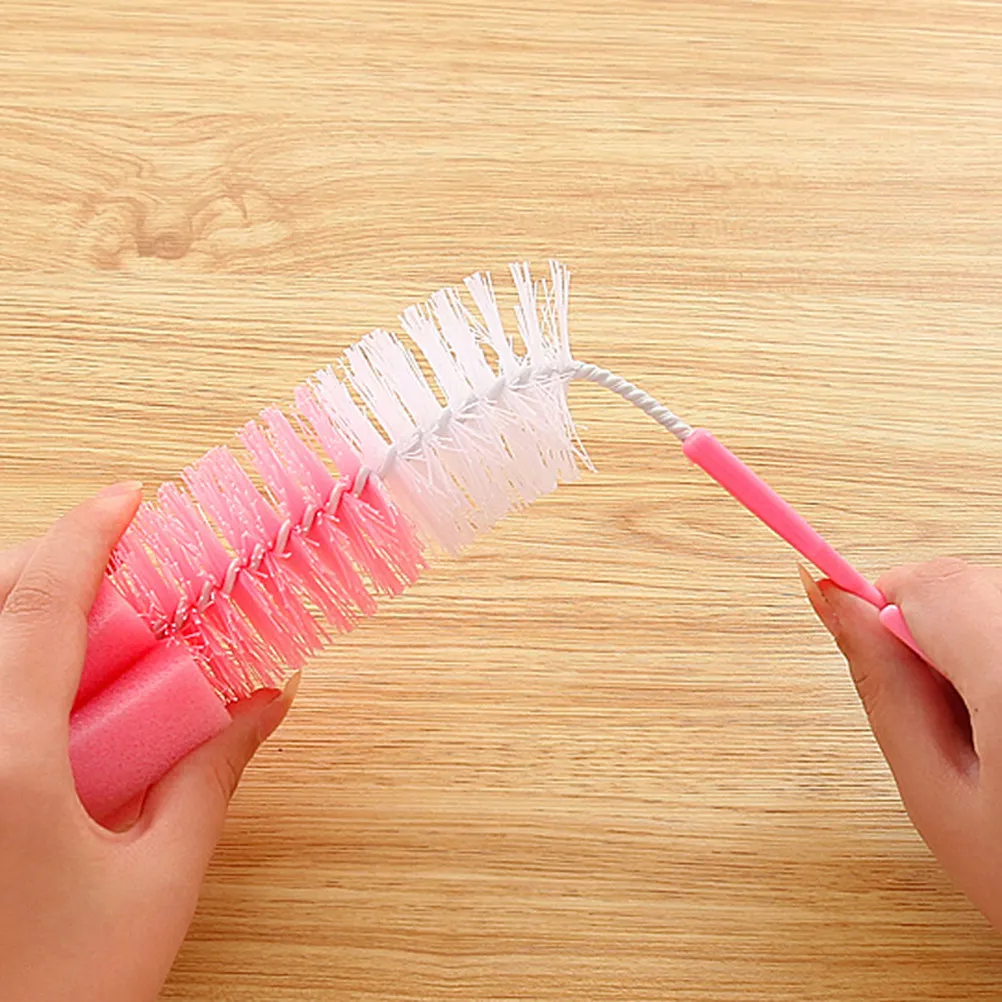 2Pcs Bottle Brush Set Sponge and Bristle Combo Deep Clean Flexible Neck for Baby Bottles Water Cups Tea Kettles Beer Decanters