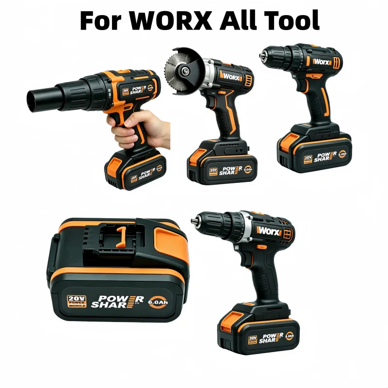 Original WORX 20V 4.0Ah 6.0Ah 8.0Ah PowerShare PRO Li-ion Battery, Replacement Battery for WORX 20V Cordless Power Tools