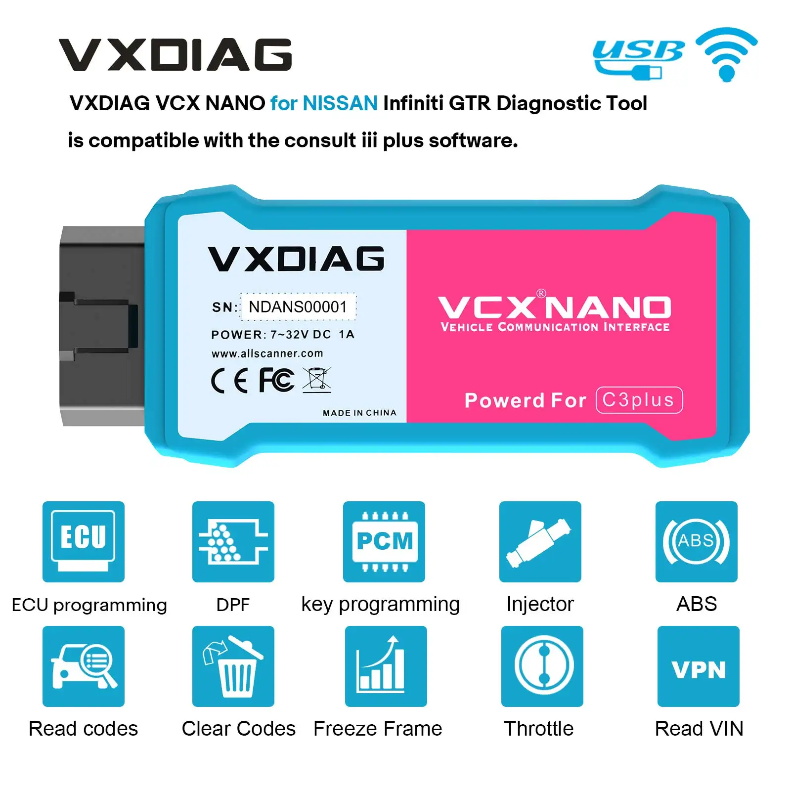 VXDIAG VCX NANO for NISSAN for Infiniti for GTR V226 Consult 3 Plus Diagnostic Tool WiFi Version Supports Programming