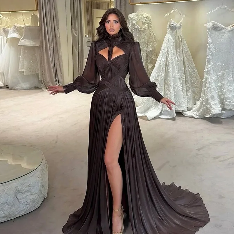 

Sexy Style Dres New Spring 2026 with Cutout Neckline Fitted Waist and High Slit Perfect for Evening Gowns Long Dresses for Women