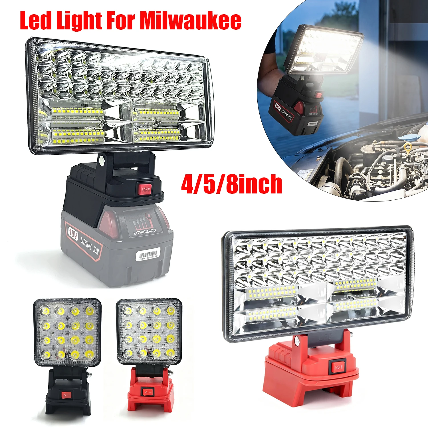 LED-Licht für Milwaukee 18 V Li-Ionen-Akku, LED-Arbeitslicht, 4/5/8 Zoll, Werkzeuglicht, tragbare Notfall-Flutlampe, Campinglampe