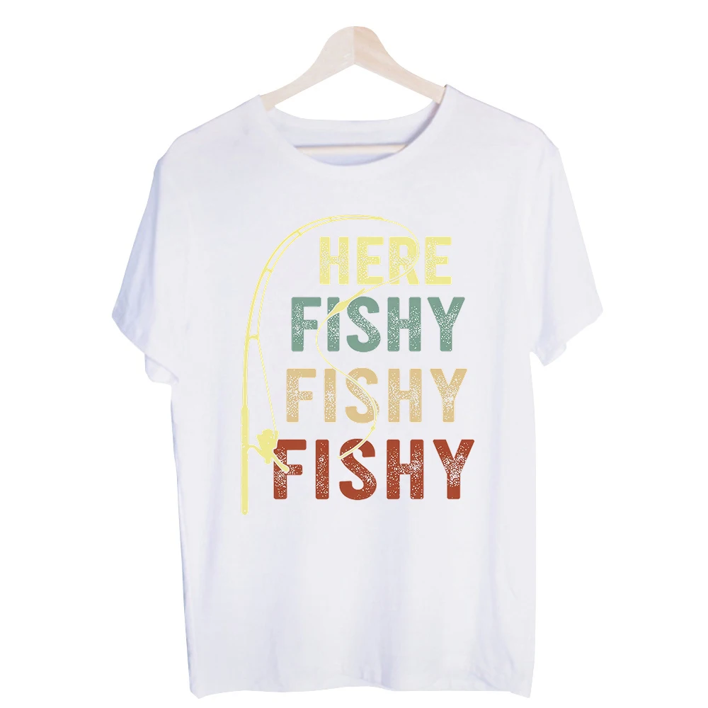Men's Fishing Pole Letter Print Graphic Tee, Vintage Style Short Sleeve T-Shirt for Outdoor Casual and Weekend Outfits