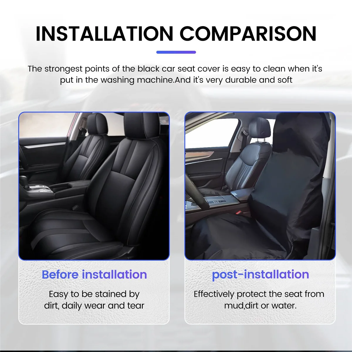 أغطية مقاعد سيارة أمامية نايلون مقاومة للماء ، واقيات عالمية ، زوج أسود ، 2x