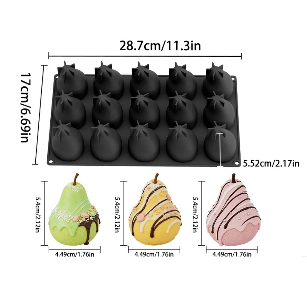 15 Cavity 3D Pear Silicone Mold Heat-Resistant Nonstick Baking Mousse Cake Mould DIY Reusable French Dessert Molds Soap Ice Cube
