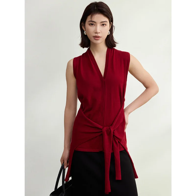 

Women V-neck Strap Sleeveless Knitted Sweater Vest Spring Single Breasted Tops