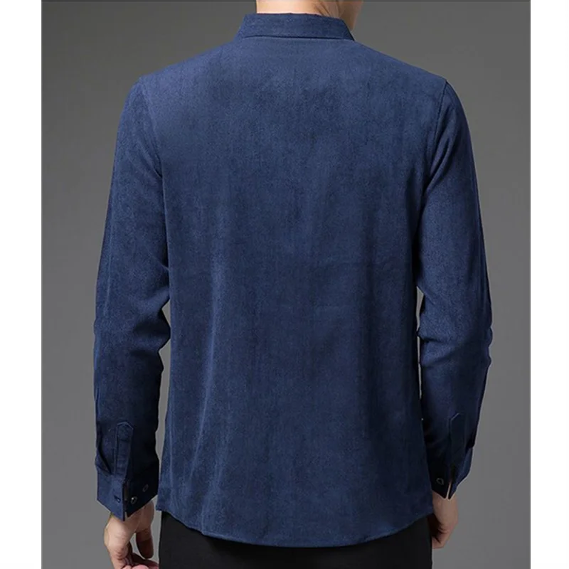Men Fleece‑Lined Corduroy Shirt Button Front with Pocket Warm Casual Business Tops Slim Fit Turn Down Collar Long Sleeve Shirts