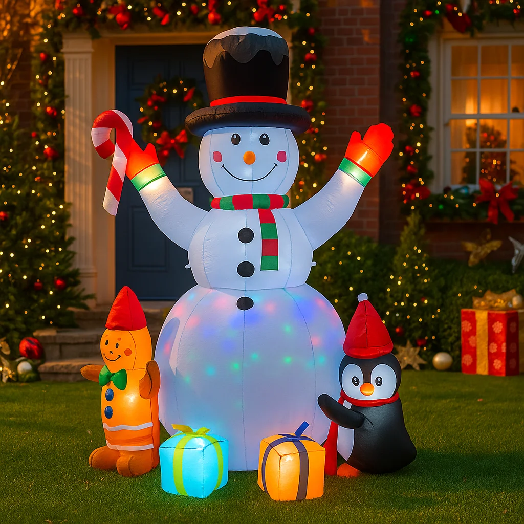 1,8 m/5,9 ft aufblasbare Schneemann Pinguin Lebkuchen Geschenkboxen LED-Leuchten Home Dekorationen Spielzeug Hof Weihnachten Urlaub Dekor liefert