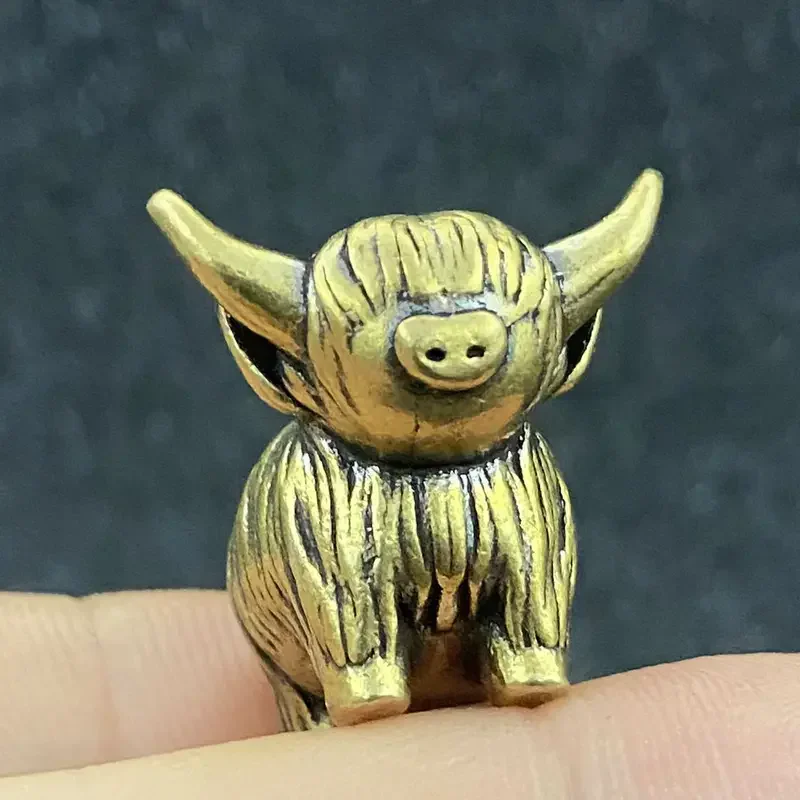 Solid Brass Bird Mini Copper Highland Cow Figurine Charming Exquisite Detailing Vintage Brass Decor Desk Ornament Creative Decor
