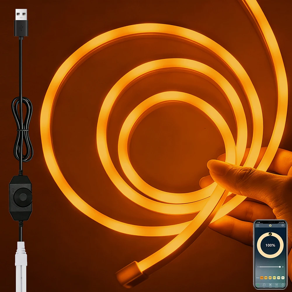 5V Smart Bluetooth APP LED Neon Strip Lights USB Dimmable Flexible Tape Red Green Blue Warm White Pink 1M 2M 3M 5M Home Decor
