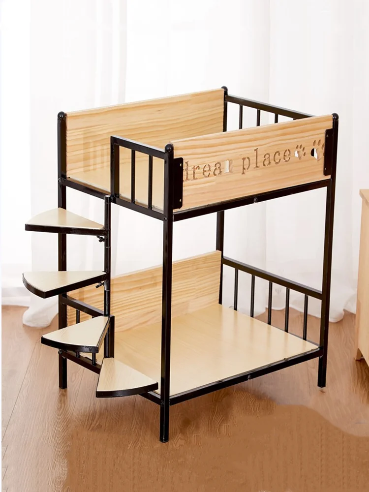 Dog Bed Pet Bed Solid Wood Cat Bed Iron Princess Shelf Bed Double Layer Kennel Dog Bed Pet Upper and Lower Bed